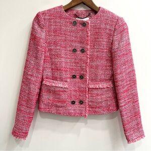 L.K. Bennett London Orson Double Breasted Tweed Blazer Red Lady Jacket 4